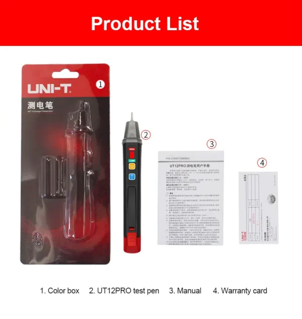 Testeur de tension ca UNI-T UT12D, détecteur, indicateur sans contact, bâton crayon 24V-1000V, puissance électrique, capteur de lumière LED – Image 30