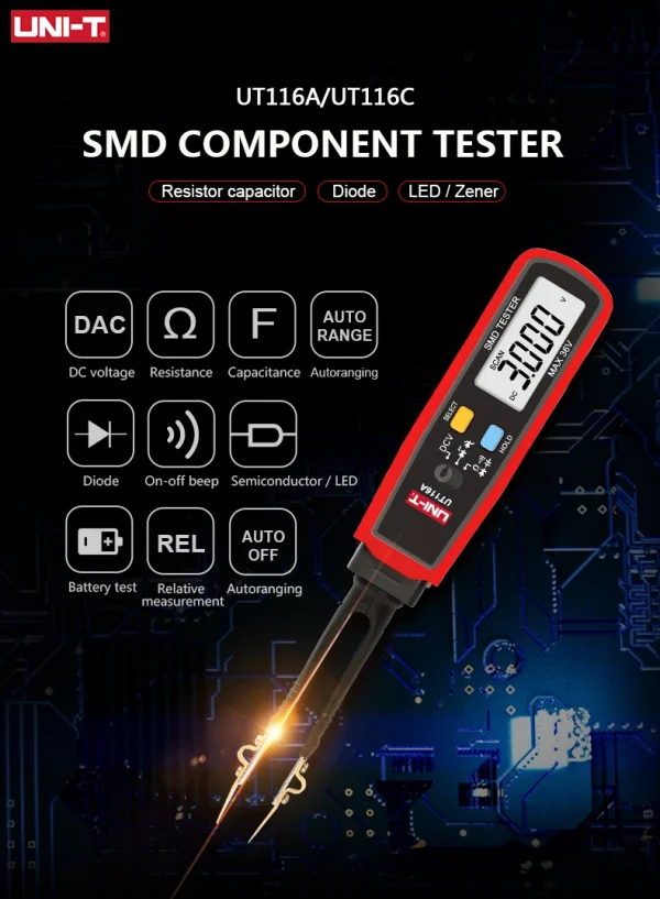 UNI-T UT116C UT11snapSMD testeur mètre pince à épiler rotative 02/10/2018 puzzles itance LED Diode continuité testeur de batterie – Image 8