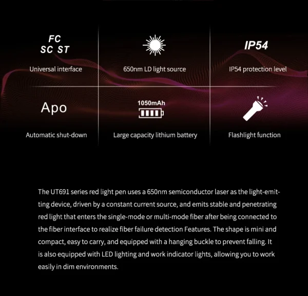 UNI-T UT691 Localisateur de défaut visuel 15km Stylo de test de fibre optique Stylo lumineux Stylo lumineux Testeur de source de lumière rouge – Image 10