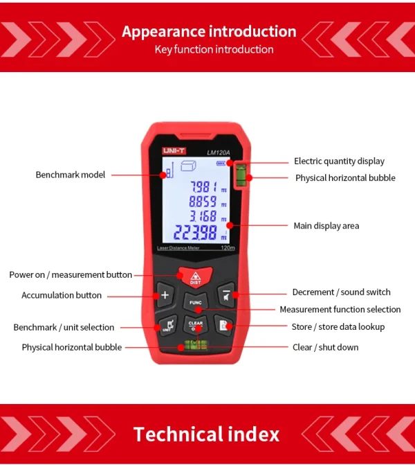 Télémètre Laser UNI-T LM50A LM70A LM100A LM120A télémètre Laser télémètre numérique ruban à mesurer – Image 21