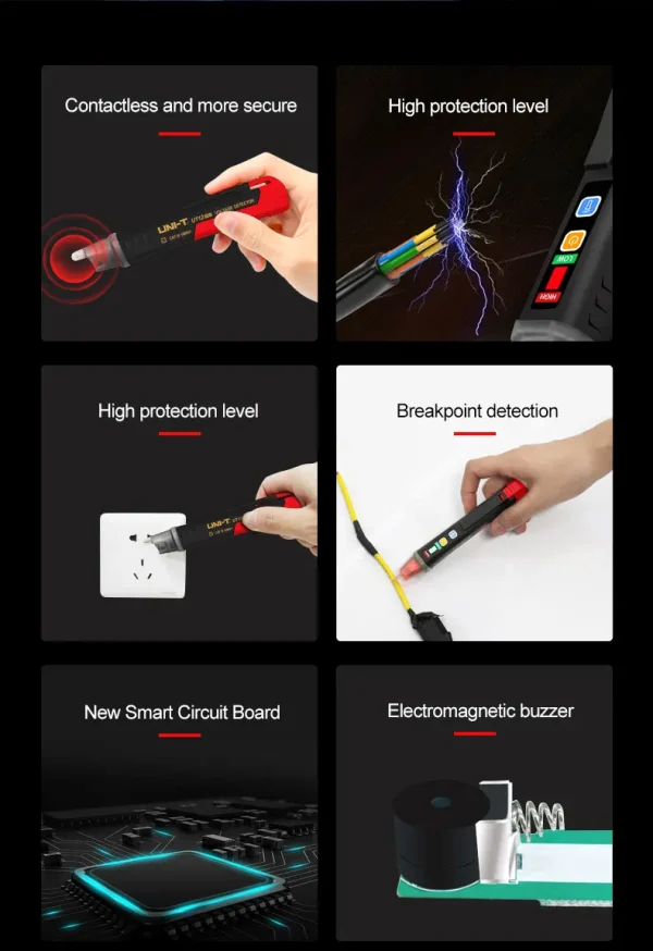 Testeur de tension ca UNI-T UT12D, détecteur, indicateur sans contact, bâton crayon 24V-1000V, puissance électrique, capteur de lumière LED – Image 11