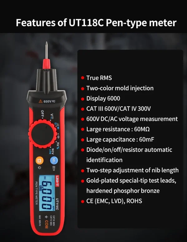 Multimètre numérique automatique de type stylo UNI-T UT118C 600V DC AC Voltmètre True RMS Dead Meter NCV puzzles itance 02/10/2018 Test – Image 9