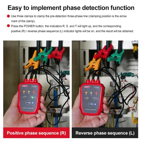 Détecteur triphasé sans contact UNI-T UT262E Testeur de rotation Phase Sequanciennement Breaker Finder 70V-1000V AC LED Buzzer Indication – Image 4