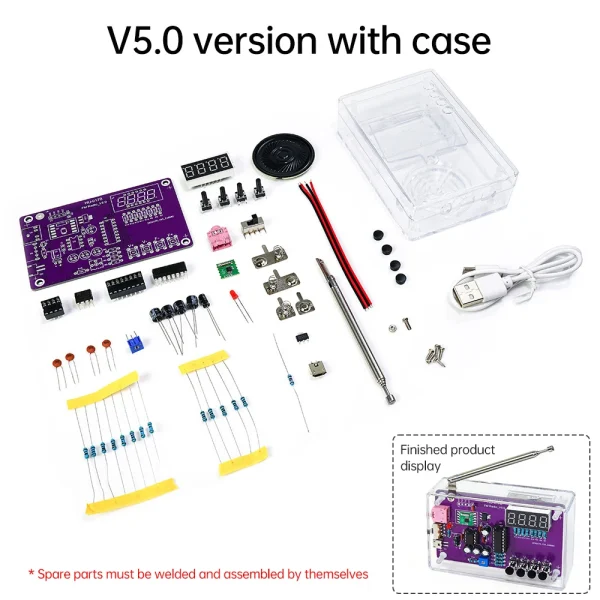 HU-017A RDA5807S Radio Kit FM DIY ￉lectronique Pi￨ces D'apprentissage Ensemble 87-108MHz avec/sans Logement Kit pour Composants ￉lectroniques Partie – Image 2