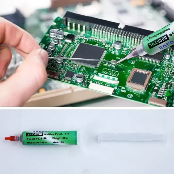 Pâte à souder SMD Sn42Bi58 138 ℃   Seringue basse température sans pâte à souder propre pour la réparation des composants de téléphone – Image 4
