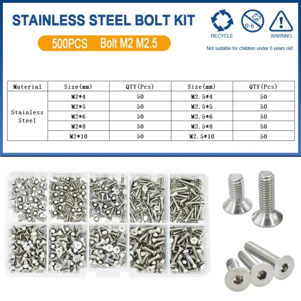 500 pièces M2 M2.5 petit Kit de boulons à vis 4mm 5mm 6mm 8mm 10mm vis électriques capuchon à six pans creux ordinateur portable PCB Allen boulons ensemble – Image 20