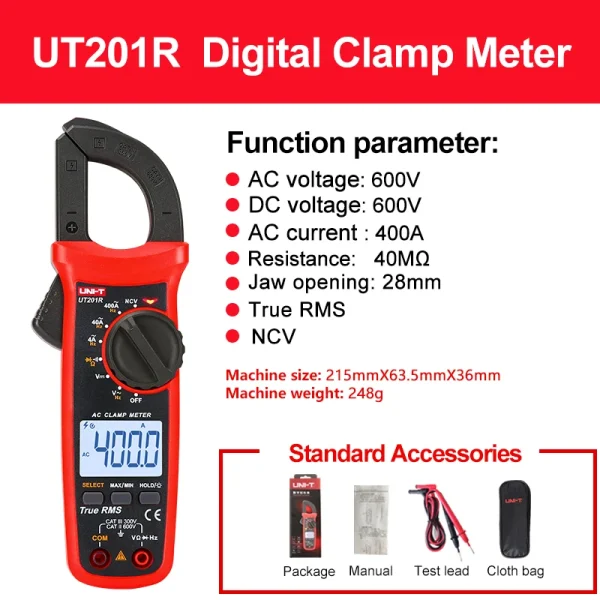 Pince multimètre numérique UNI-T UT204R UT202F UT203R 400A 600A, pince de courant AC, pince de haute précision, ampèremètre, voltmètre – Image 11