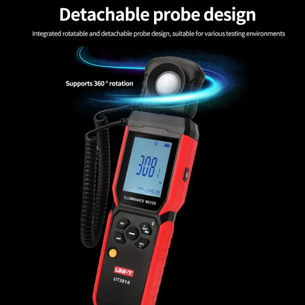 Éclairement UNI-T UT381A 400000   Photomètre de compteur de lumière numérique de compteur de Lux de conception rotative divisée lx avec l'application Bluetooth – Image 2