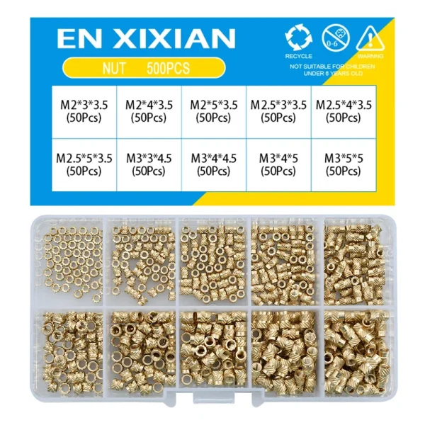 M2 M2.5 M3 M4 M5 M6 ensemble de chaleur en laiton écrou d'insertion inserts filetés moletés thermofusibles pour Kit d'assortiment d'écrous en cuivre d'encastrement d'impression 3d – Image 15