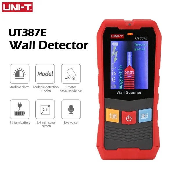 Scanner mural UNI-T UT387E UT387S UT387LM, détecteur de métaux 4 en 1, détecteur de goujons en bois, tension AC, fils de câbles sous tension, traqueur de profondeur – Image 7