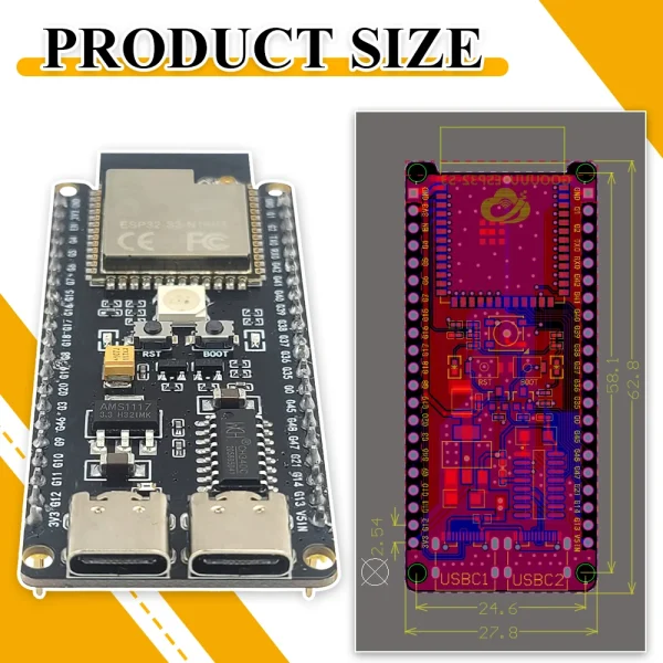 Carte de développement ESP32 S3 ESP32-S3-DevKitC-1 BT 2.4G, Module Wifi pour Arduino 8 mo PSRAM 16 mo FLASH N16R8 CH340C type-c 42 broches – Image 5