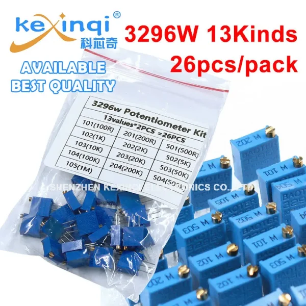 Kit de potentiomètres 26 pièces/ensemble 3296W, 100R 200R 500R 1K 2K 5K 10K 20K 50K 100K 200K 500K 1M, ensemble de résistances variables, 13 valeurs x 2 pièces