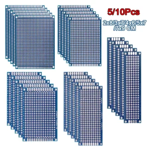 Prototype de carte PCB bleu, cartes de circuit imprimé double face pour projet de soudure de bricolage, 5/10 pièces, 2x8, 3x7, 4x6, 5x7, 7x9cm