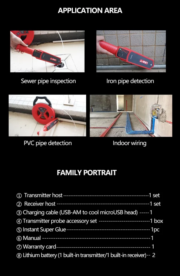 Détecteur de blocage de canalisation UNI-T UT661A/B – Tuyaux PVC ou métalliques – Profondeur max 50 cm – Image 27