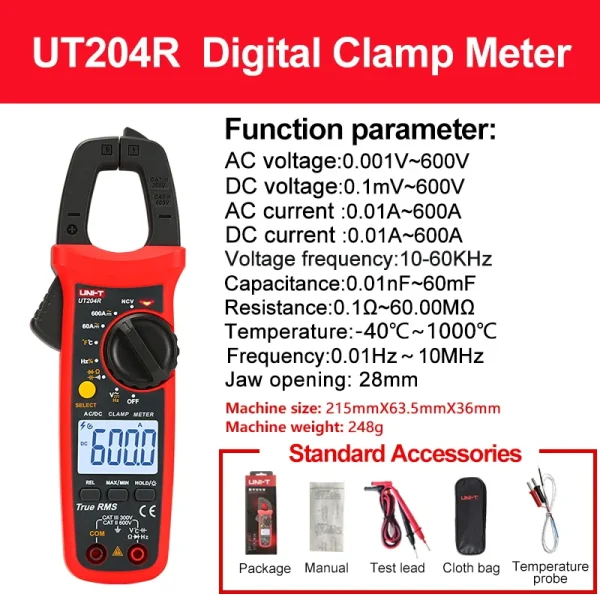Pince multimètre numérique UNI-T UT204R UT202F UT203R 400A 600A, pince de courant AC, pince de haute précision, ampèremètre, voltmètre – Image 9