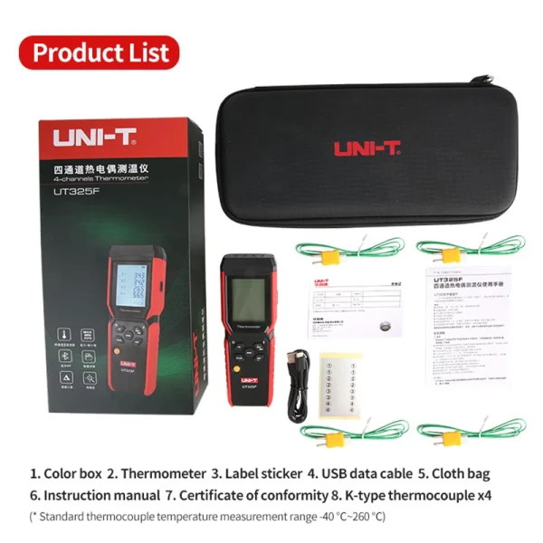 UNI-T Numérique Therye.com UT325F J/T/E/R/S/N/K Type Thermocouple Température Mètre Haute Précision Bluetooth 4 Canaux – Image 6
