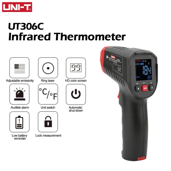 UNI-T thermomètre infrarouge numérique UT306S UT306C thermomètre sans contact pistolet de mesure de température Laser-50-500 Termometro – Image 7