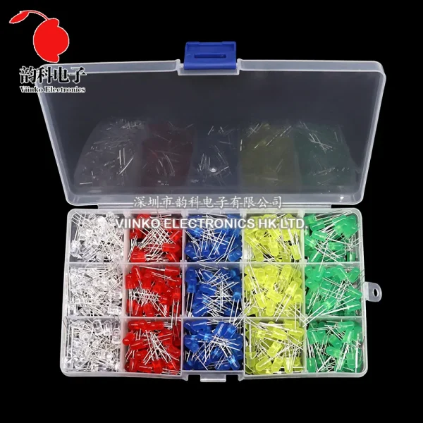 Kit électronique de Diodes électroluminescentes 3MM 5MM, boîte F3 F5, Kit assorti de diodes LED blanc vert rouge bleu jaune Orange – Image 2