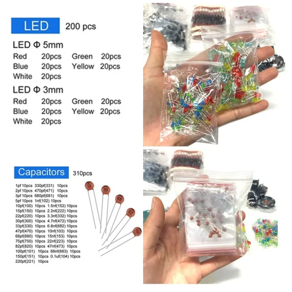 Kit de composants électroniques Édition ultime Divers puzzles courants Résistances Puzzles Énigmes T0-92 Transistors LED Carte PCB DIP-IC – Image 2