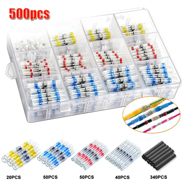 Connecteurs de fil à souder thermorétractables, connecteurs isolés bout à bout, Kit de connecteurs à souder pour automobile et Marine, 50 à 1000 pièces – Image 13