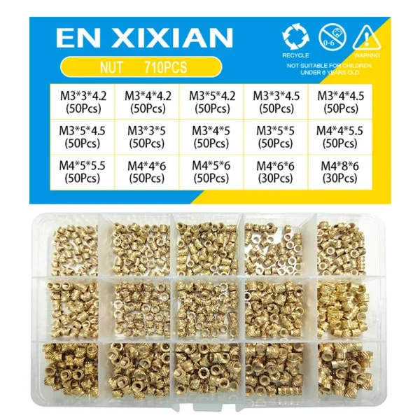 M2 M2.5 M3 M4 M5 M6 ensemble de chaleur en laiton écrou d'insertion inserts filetés moletés thermofusibles pour Kit d'assortiment d'écrous en cuivre d'encastrement d'impression 3d – Image 7