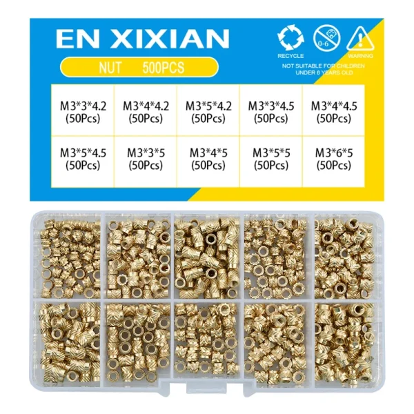 M2 M2.5 M3 M4 M5 M6 ensemble de chaleur en laiton écrou d'insertion inserts filetés moletés thermofusibles pour Kit d'assortiment d'écrous en cuivre d'encastrement d'impression 3d – Image 18