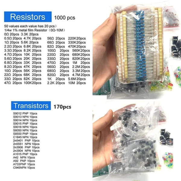 Kit de composants électroniques Édition ultime Divers puzzles courants Résistances Puzzles Énigmes T0-92 Transistors LED Carte PCB DIP-IC – Image 3