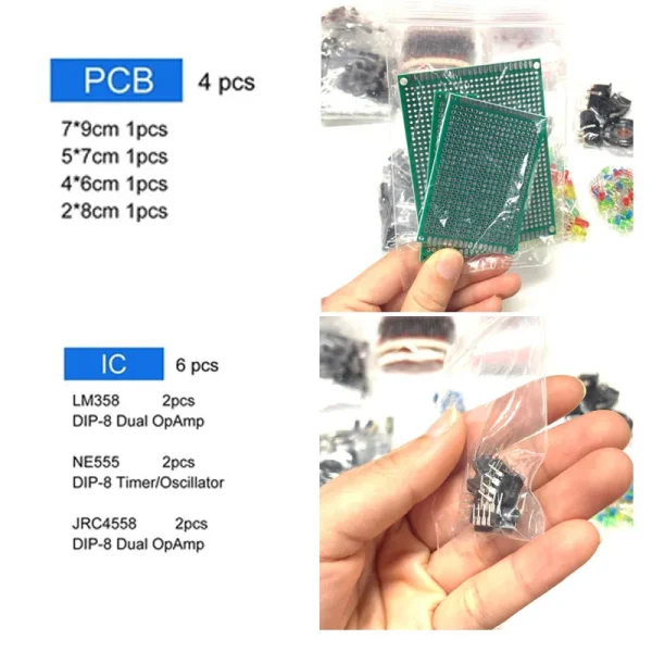 Kit de composants électroniques Édition ultime Divers puzzles courants Résistances Puzzles Énigmes T0-92 Transistors LED Carte PCB DIP-IC – Image 5