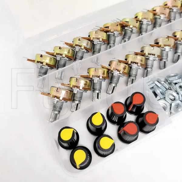 Kit de potentiomètre simple WH148 15MM, 20 ensembles/boîte, B5K/10K/20K/50K/100K avec boutons, jeu d'écrous d'arbre – Image 3