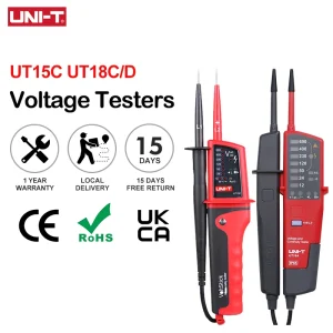 Testeurs de tension UNI-T UT18C UT18D UT15C, détecteur de tension de continuité de séquence de Phase, affichage LCD, plage automatique, étanche IP65