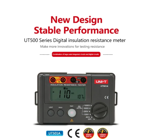 Testeurs de résistance d'isolation UNI-T UT501A, compteur numérique Milliohm 1000V, 5GΩ Ohm, plage automatique – Image 7