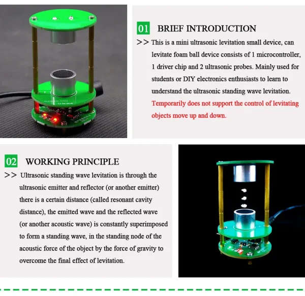 Projet de soudure à monter soi-même Suspension ultrasonique Suspension acoustique Kit électronique Mini lévitateur acoustique 12V pratique de la soudure – Image 10
