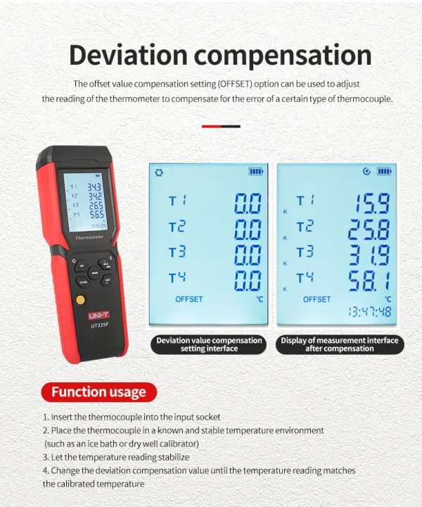 UNI-T Numérique Therye.com UT325F J/T/E/R/S/N/K Type Thermocouple Température Mètre Haute Précision Bluetooth 4 Canaux – Image 15