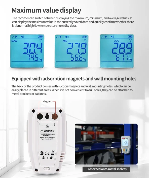 Enregistreur de données d'humidité de la température UNI-T A56 BT Bluetooth Digital Food Therye.com Hygromètre 64000 ensembles Stockage de données IP54 – Image 14