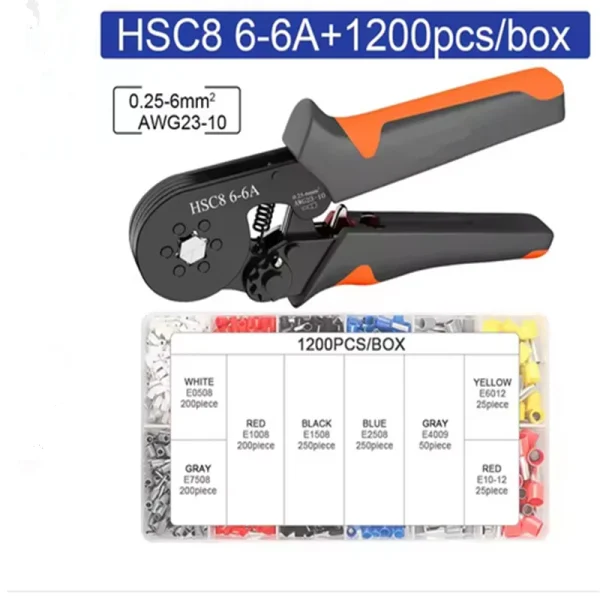 Kit d'outils de sertissage de virole à cliquet auto-ajustable Hexagonal 23-10AWG 0.25-6 mm2 Kit de sertissage avec 400-2000 bornes de fil – Image 8