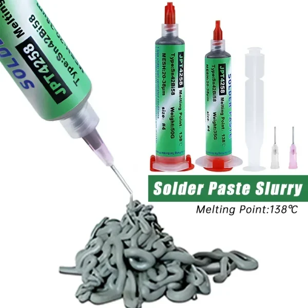 Pâte à souder SMD Sn42Bi58 138 ℃   Seringue basse température sans pâte à souder propre pour la réparation des composants de téléphone – Image 2