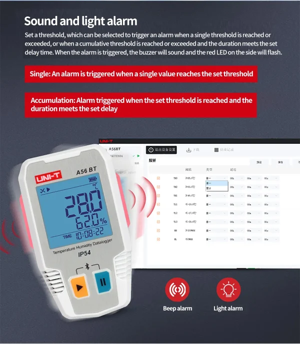 Enregistreur de données d'humidité de la température UNI-T A56 BT Bluetooth Digital Food Therye.com Hygromètre 64000 ensembles Stockage de données IP54 – Image 11