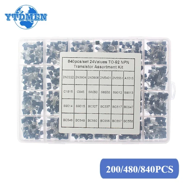 Kit de transistors TO-92, boîte d'assortiment BC547 BC327 BC337 2N2222 3906 C945 PNP/NPN, Kit électronique, 200/480/840 pièces