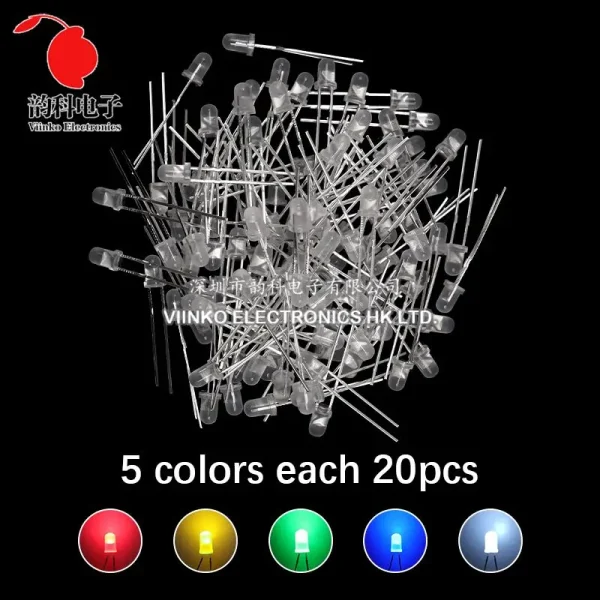 Kit électronique de Diodes électroluminescentes 3MM 5MM, boîte F3 F5, Kit assorti de diodes LED blanc vert rouge bleu jaune Orange – Image 17