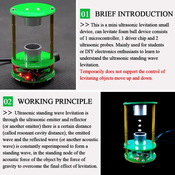 Projet de soudure à monter soi-même Suspension ultrasonique Suspension acoustique Kit électronique Mini lévitateur acoustique 12V pratique de la soudure – Image 2