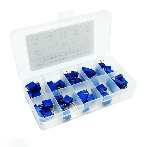 Kit de potentiomètre de tondeuse multitour, haute précision, résistance variable 3296 avec boîte gratuite, kit de bricolage électronique, 3296W, 50 pièces – Image 2