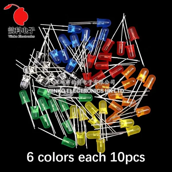 Kit électronique de Diodes électroluminescentes 3MM 5MM, boîte F3 F5, Kit assorti de diodes LED blanc vert rouge bleu jaune Orange – Image 4