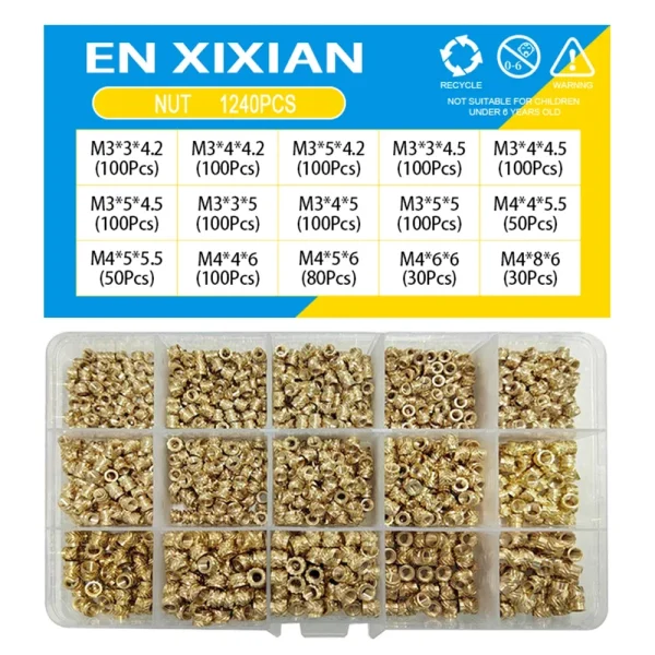 M2 M2.5 M3 M4 M5 M6 ensemble de chaleur en laiton écrou d'insertion inserts filetés moletés thermofusibles pour Kit d'assortiment d'écrous en cuivre d'encastrement d'impression 3d – Image 8