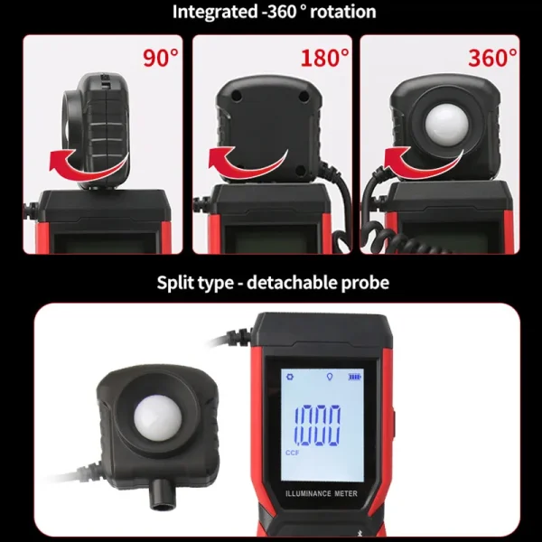 Éclairement UNI-T UT381A 400000   Photomètre de compteur de lumière numérique de compteur de Lux de conception rotative divisée lx avec l'application Bluetooth – Image 3