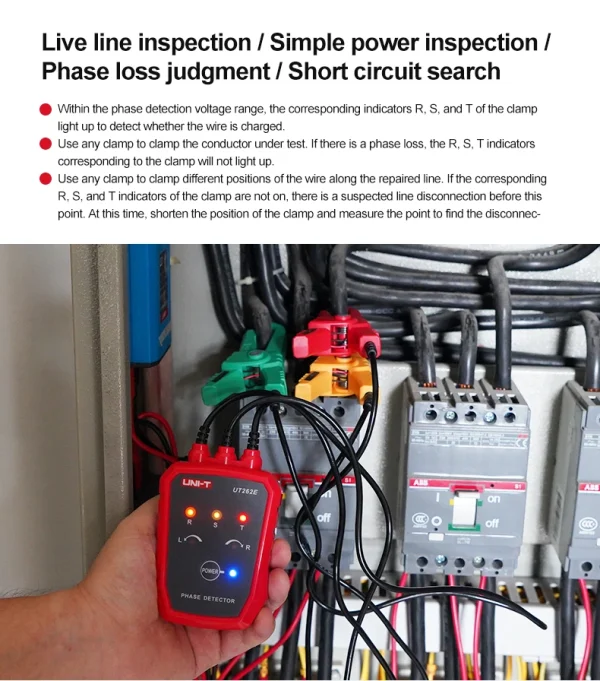 Détecteur triphasé sans contact UNI-T UT262E Testeur de rotation Phase Sequanciennement Breaker Finder 70V-1000V AC LED Buzzer Indication – Image 11