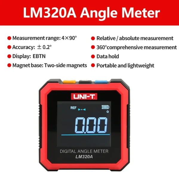 UNI-T LM320A LM320B Compteur d'angle Inclinomètre magnétique LM320F Rapporteur igital Angle Finder Biseau Boîte Outil de mesure d'angle – Image 8