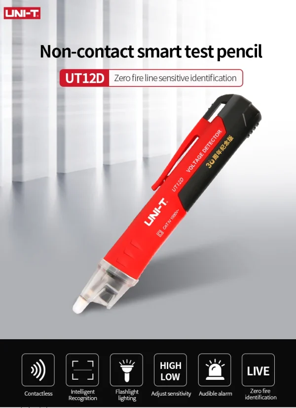 Testeur de tension ca UNI-T UT12D, détecteur, indicateur sans contact, bâton crayon 24V-1000V, puissance électrique, capteur de lumière LED – Image 10