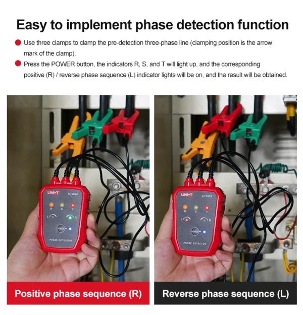 Détecteur triphasé sans contact UNI-T UT262E Testeur de rotation Phase Sequanciennement Breaker Finder 70V-1000V AC LED Buzzer Indication – Image 10