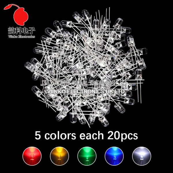 Kit électronique de Diodes électroluminescentes 3MM 5MM, boîte F3 F5, Kit assorti de diodes LED blanc vert rouge bleu jaune Orange – Image 18