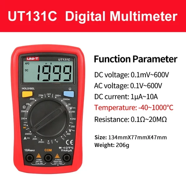 Testeur de multimètre numérique UNI-T Série UT131 Voltmètre AC DC Ampèremètre 2000 Comptes Palm Size Multimetro 02/10/2018 Test de diode – Image 9